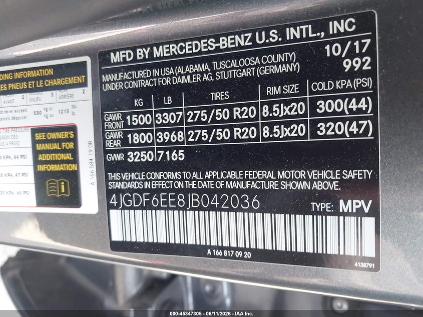 2018 Mercedes-benz Gls-klasse VIN 4JGDF6EE8JB042036 IAAI salvage auction — FRONT END, Salvage (Virginia), sold $8,975 on 2026-07-24 (photo 9)