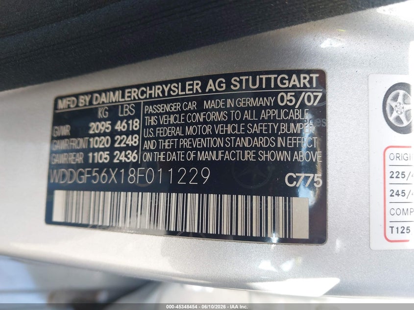 2008 Mercedes-benz C-klasse VIN WDDGF56X18F011229 IAAI salvage auction — LEFT FRONT, Salvage (California), sold $325 on 2026-07-09 (photo 9)