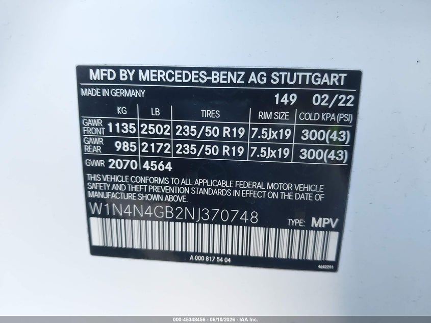 2022 Mercedes-benz Gla-klasse VIN W1N4N4GB2NJ370748 IAAI salvage auction — REAR END, Salvage (Arizona), sold $13,800 on 2026-07-14 (photo 9)