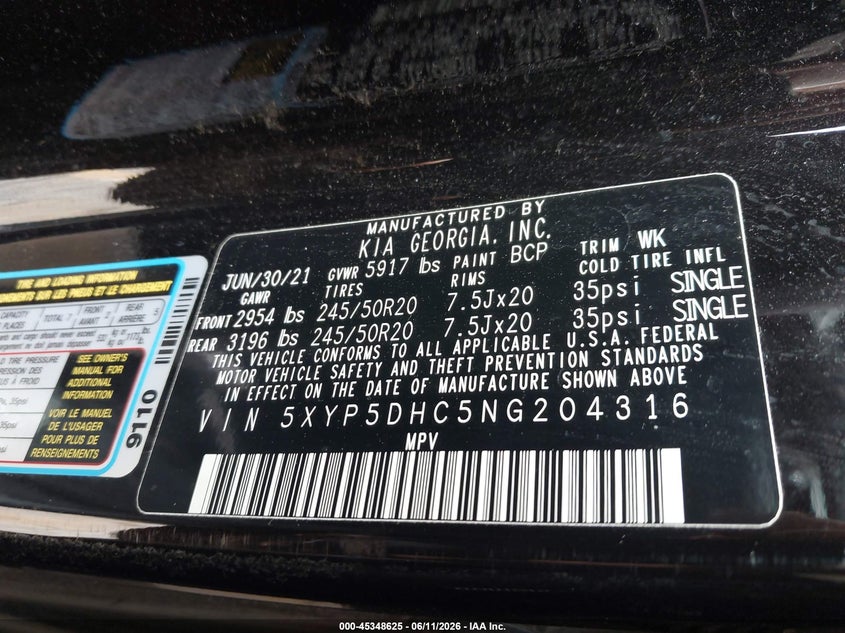 2022 Kia Telluride VIN 5XYP5DHC5NG204316 IAAI salvage auction — REAR END, Salvage (Michigan), sold $2,050 on 2026-07-27 (photo 9)