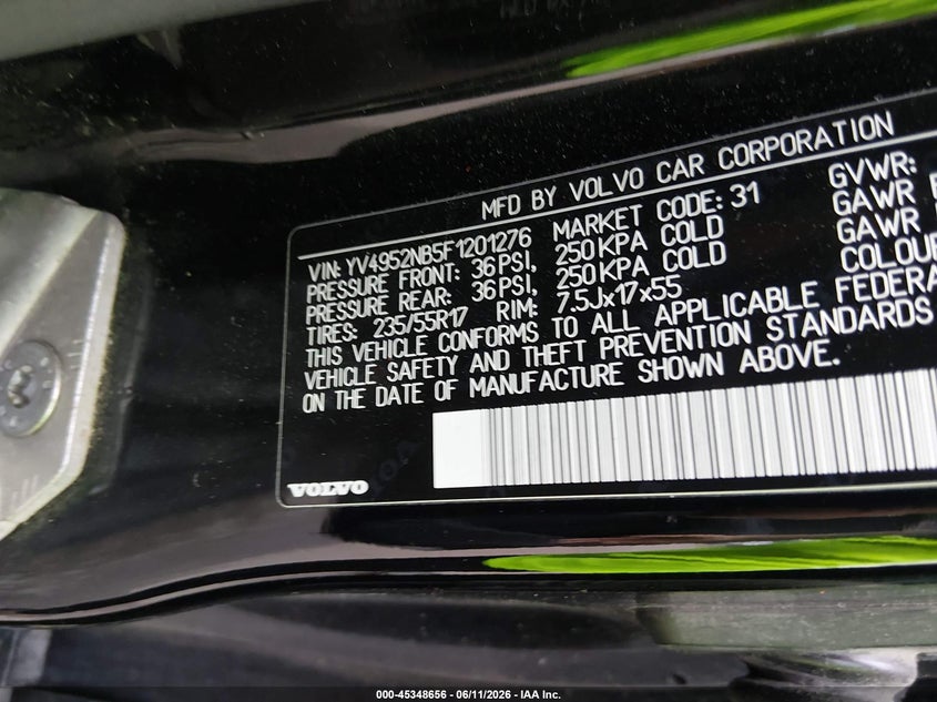 2015 Volvo Xc70 VIN YV4952NB5F1201276 IAAI salvage auction — FRONT END, Prior Salvage (Minnesota), sold $25 on 2026-07-29 (photo 9)