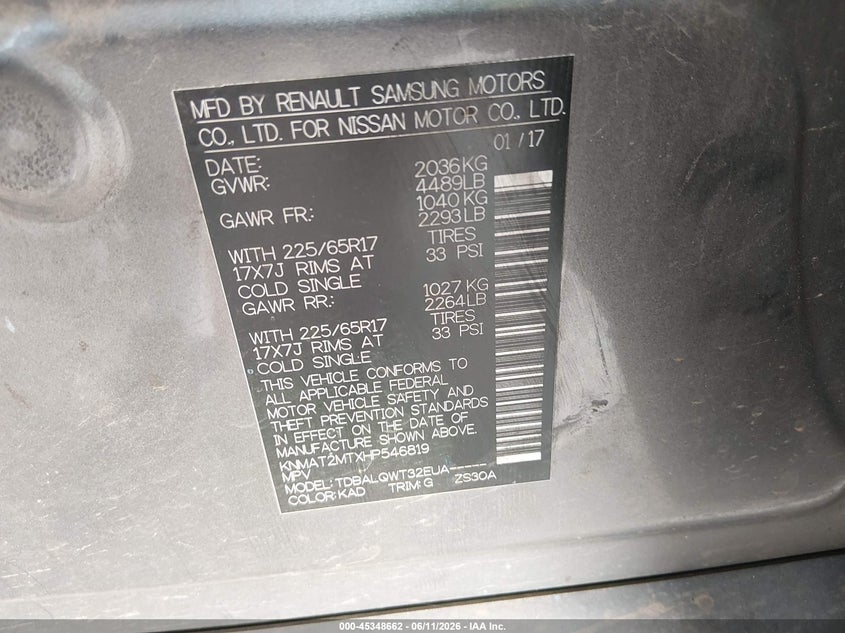 2017 Nissan Rogue VIN KNMAT2MTXHP546819 IAAI salvage auction — ROLLOVER, Salvage (Louisiana), sold $25 on 2026-07-29 (photo 9)