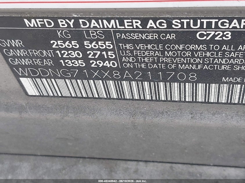 2008 Mercedes-benz S class VIN WDDNG71XX8A211708 IAAI salvage auction — NORMAL WEAR, Clear (Montana), sold $725 on 2026-07-20 (photo 9)