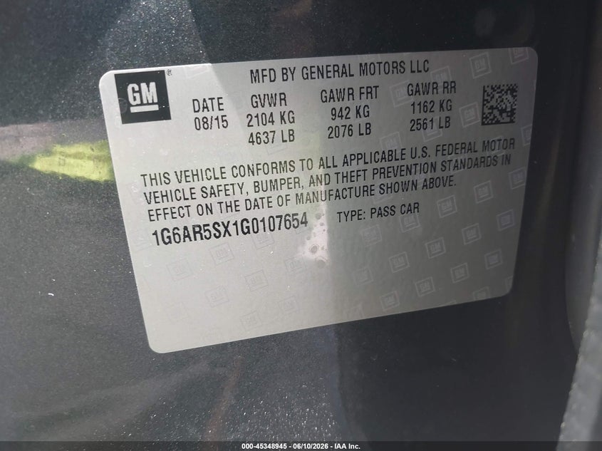 2016 Cadillac Cts VIN 1G6AR5SX1G0107654 IAAI salvage auction — RIGHT FRONT, Rebuildable (Florida), sold $2,450 on 2026-07-09 (photo 9)