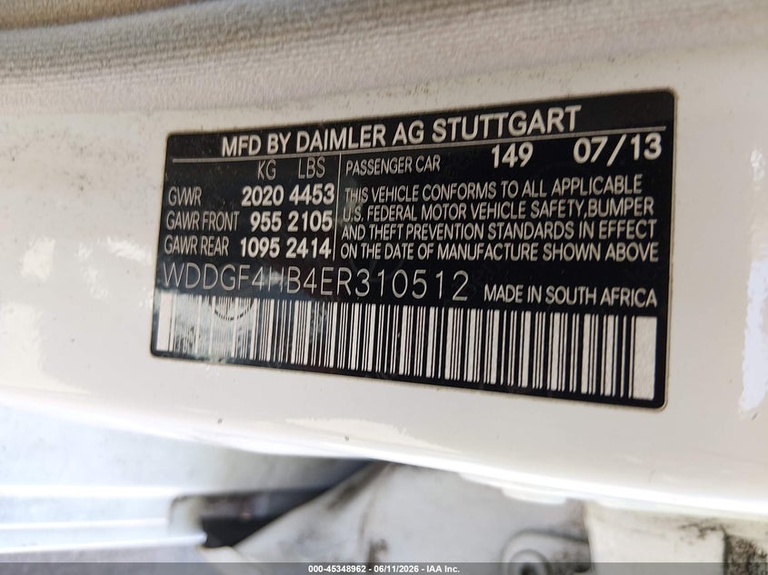 2014 Mercedes-benz VIN WDDGF4HB4ER310512 IAAI salvage auction — RIGHT SIDE, Clear (Tennessee), sold $775 on 2026-07-15 (photo 9)