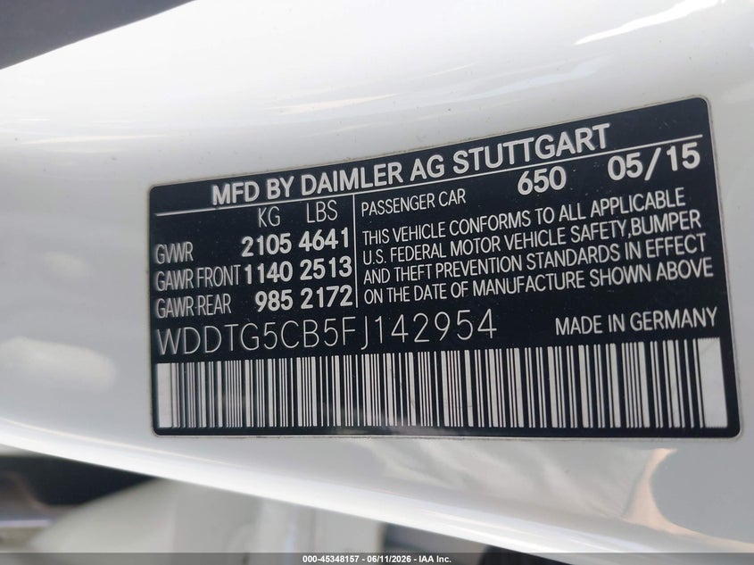 2015 Mercedes-benz Gla-klasse amg VIN WDDTG5CB5FJ142954 IAAI salvage auction — ROOF, Salvage Title, sold $3,100 on 2026-08-11 (photo 9)
