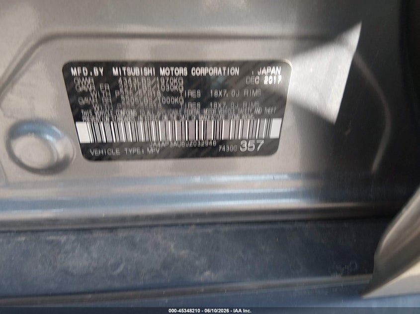 2018 Mitsubishi Outlander VIN JA4AP3AU6JZ032946 IAAI salvage auction — HAIL, Clear (Missouri), sold $1,600 on 2026-07-21 (photo 9)