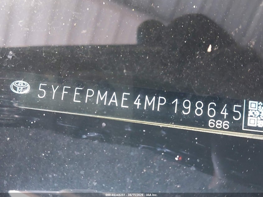 2021 Toyota Corolla VIN 5YFEPMAE4MP198645 IAAI salvage auction — REAR END, Salvage Title, sold $4,700 on 2026-07-23 (photo 9)
