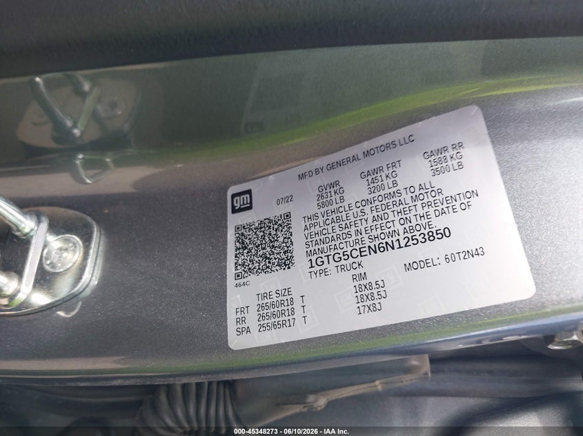 2022 Gmc Canyon VIN 1GTG5CEN6N1253850 IAAI salvage auction — FRONT END, Salvage (Texas), sold $7,200 on 2026-07-29 (photo 9)