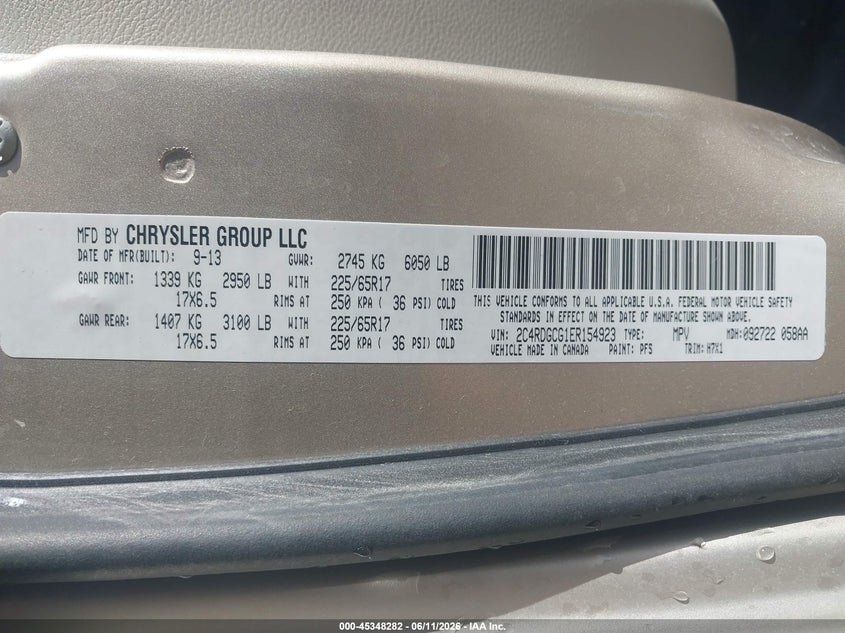 2014 Dodge Caravan VIN 2C4RDGCG1ER154923 IAAI salvage auction — FRONT END, Salvage (Idaho), sold $1,750 on 2026-07-09 (photo 9)