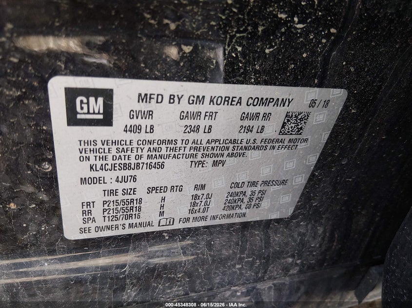 2018 Buick Encore VIN KL4CJESB8JB716456 IAAI salvage auction — FRONT END, Salvage (Ohio), sold $25 on 2026-07-21 (photo 9)