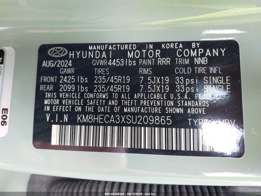 2025 Hyundai Kona VIN KM8HECA3XSU209865 IAAI salvage auction — HAIL, Salvage (Ohio), sold $10,100 on 2026-07-08 (photo 9)