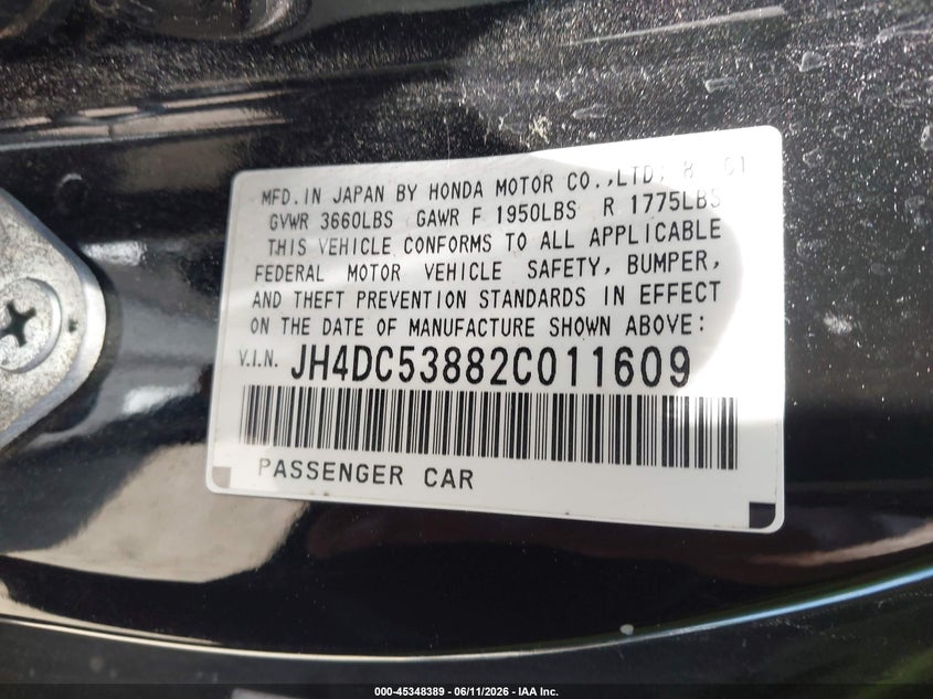 2002 Acura Rsx VIN JH4DC53882C011609 IAAI salvage auction — LEFT SIDE, Salvage (Rhode Island), sold $200 on 2026-07-14 (photo 9)
