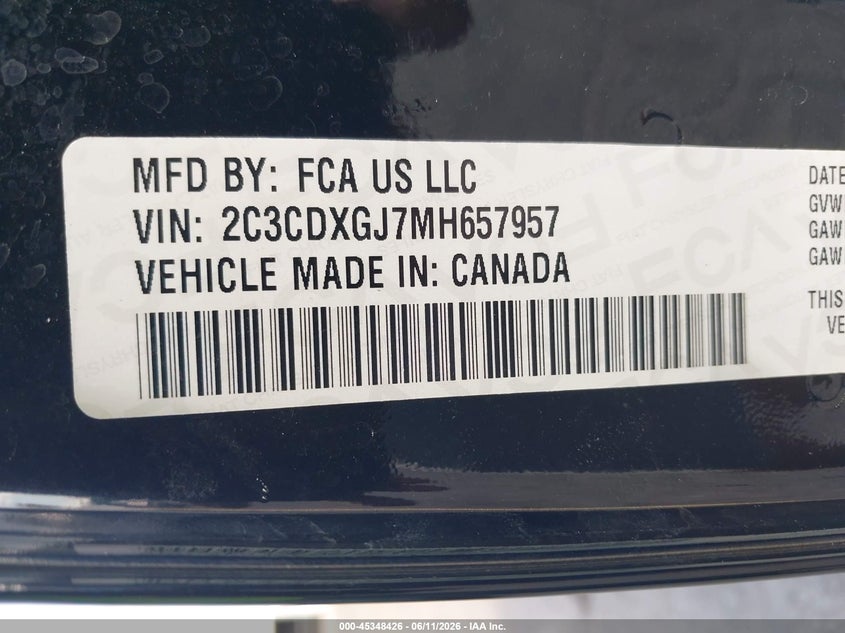 2021 Dodge Charger VIN 2C3CDXGJ7MH657957 IAAI salvage auction — REAR END, Salvage Title, sold $11,900 on 2026-07-30 (photo 9)