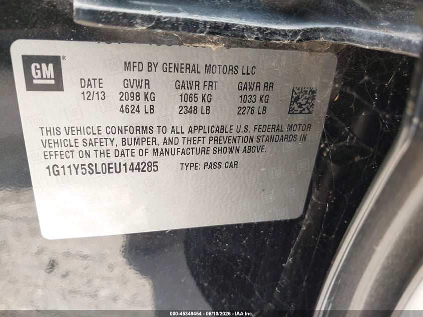 2014 Chevrolet Impala VIN 1G11Y5SL0EU144285 IAAI salvage auction — FRAME DAMAGE, Original (Texas), sold $725 on 2026-07-09 (photo 9)