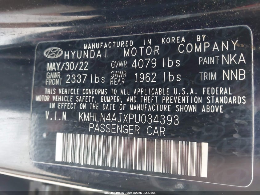 2023 Hyundai Elantra VIN KMHLN4AJXPU034393 IAAI salvage auction — SIDE, Salvage (Louisiana), sold $6,300 on 2026-07-21 (photo 9)