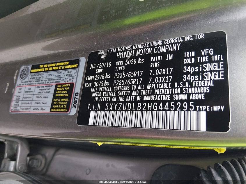 2017 Hyundai VIN 5XYZUDLB2HG445295 IAAI salvage auction — FRONT END, Salvage (Minnesota), sold $3,050 on 2026-07-20 (photo 9)