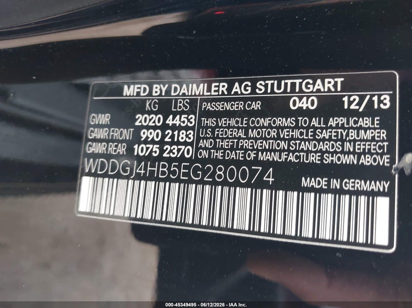 2014 Mercedes-benz C-klasse VIN WDDGJ4HB5EG280074 IAAI salvage auction — RIGHT SIDE, Original (Texas), sold $1,125 on 2026-07-29 (photo 9)