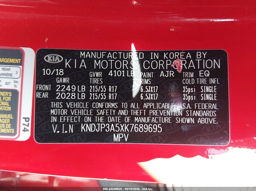 2019 Kia Soul VIN KNDJP3A5XK7689695 IAAI salvage auction — FRONT END, Salvage Title, sold $625 on 2026-07-29 (photo 9)