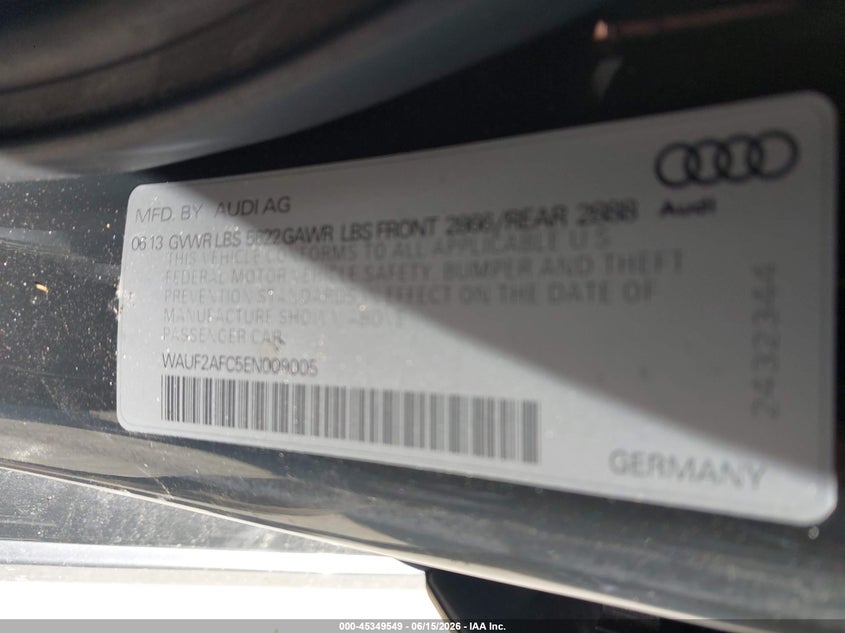 2014 Audi S6 VIN WAUF2AFC5EN009005 IAAI salvage auction — FRONT END, Salvage (Idaho), sold $3,100 on 2026-07-13 (photo 9)
