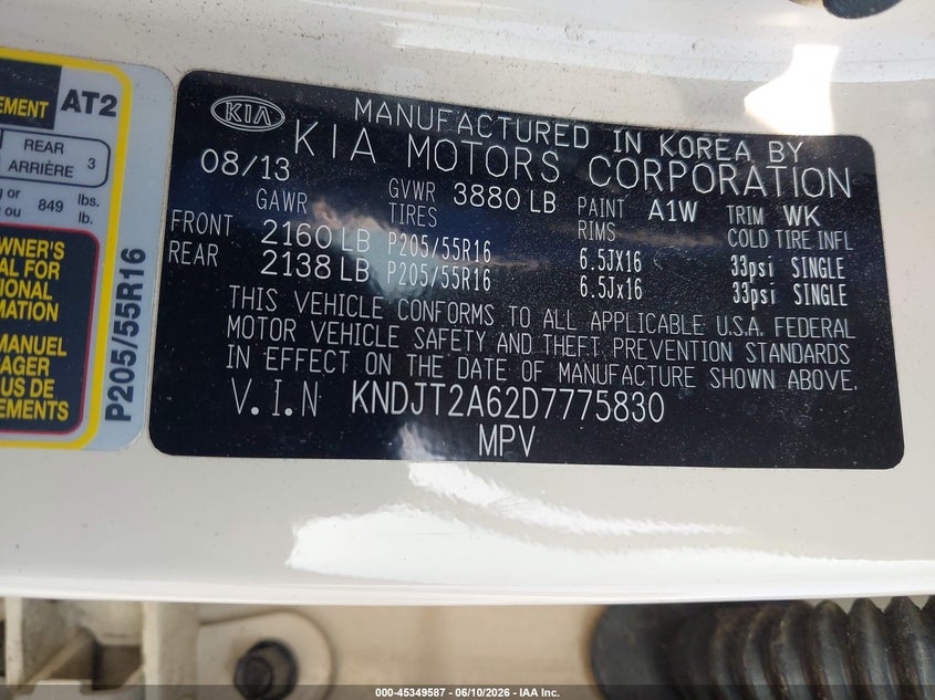 2013 Kia Soul VIN KNDJT2A62D7775830 IAAI salvage auction — FRONT END, Salvage (California), sold $925 on 2026-07-11 (photo 9)