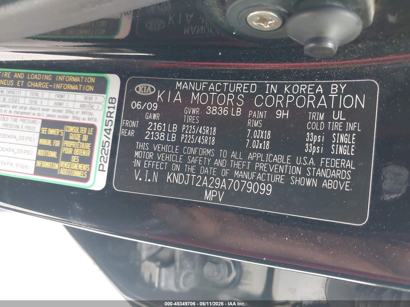 2010 Kia Soul VIN KNDJT2A29A7079099 IAAI salvage auction — LEFT FRONT, Salvage (Texas), sold $350 on 2026-07-10 (photo 9)