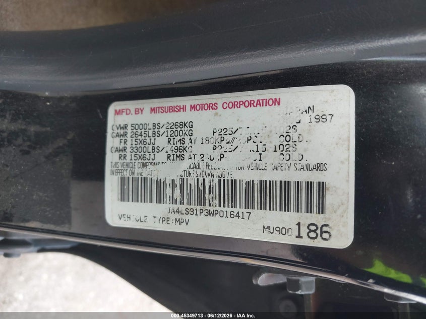 1998 Mitsubishi Montero VIN JA4LS31P3WP016417 IAAI salvage auction — REAR END, Rebuildable (Florida), sold $300 on 2026-07-08 (photo 9)