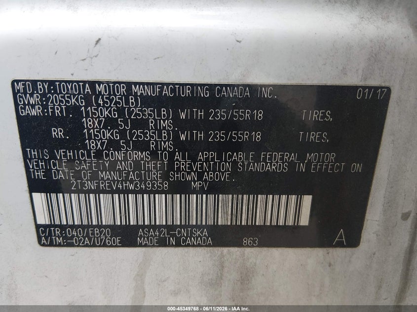 2017 Toyota Rav 4 VIN 2T3NFREV4HW349358 IAAI salvage auction — SIDE, Salvage (Missouri), sold $4,900 on 2026-07-20 (photo 9)