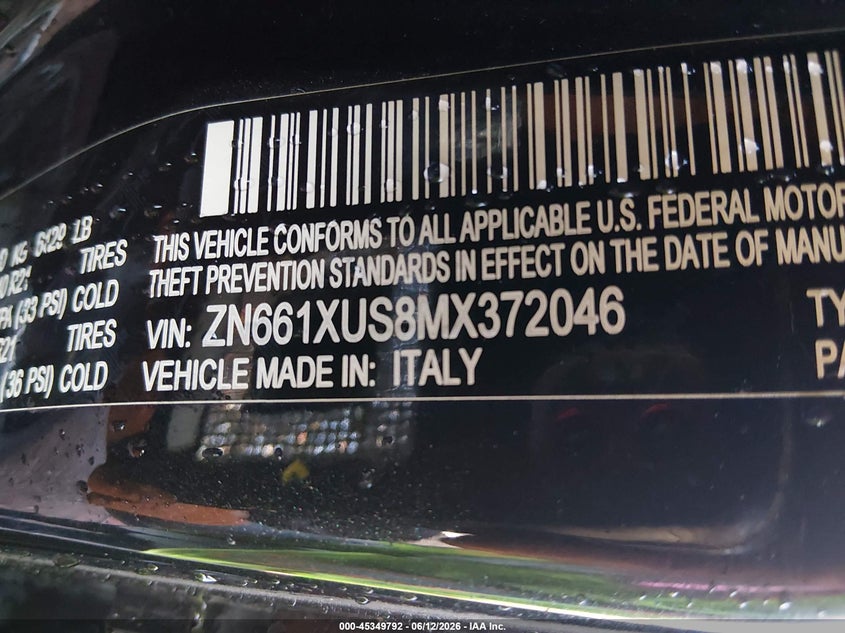 2021 Maserati Levante VIN ZN661XUS8MX372046 IAAI salvage auction — FRONT END, Salvage (Indiana), sold $13,400 on 2026-07-29 (photo 9)