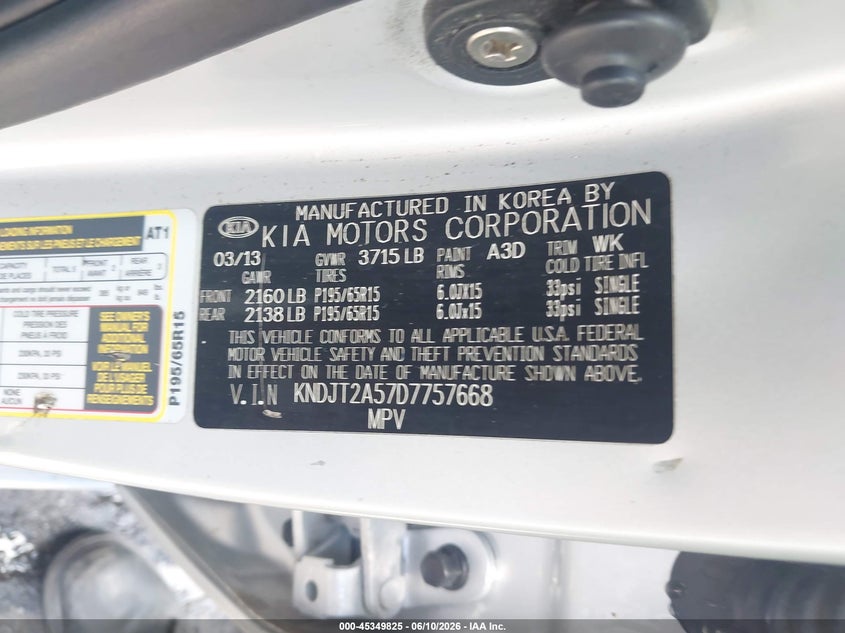 2013 Kia Soul VIN KNDJT2A57D7757668 IAAI salvage auction — REAR END, Rebuildable (Florida), sold $25 on 2026-07-07 (photo 9)