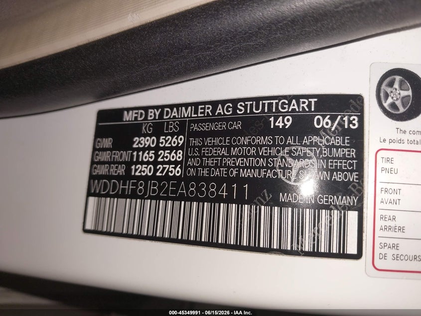 2014 Mercedes-Benz E-Class VIN WDDHF8JB2EA838411 IAAI salvage auction — FRONT END, Salvage (Oregon), sold $1,225 on 2026-09-26 (photo 9)