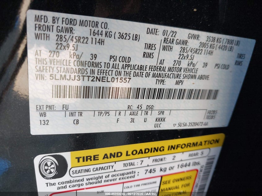 2022 Lincoln Navigator VIN 5LMJJ3TT2NEL01557 IAAI salvage auction — SIDE, Salvage (Virginia), sold $23,300 on 2026-07-09 (photo 9)