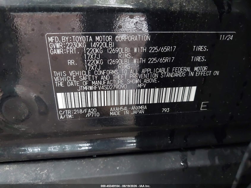 2025 Toyota Rav 4 VIN JTMRWRFV4SD279090 IAAI salvage auction — FRONT END, Salvage (Virginia), sold $13,400 on 2026-07-16 (photo 9)