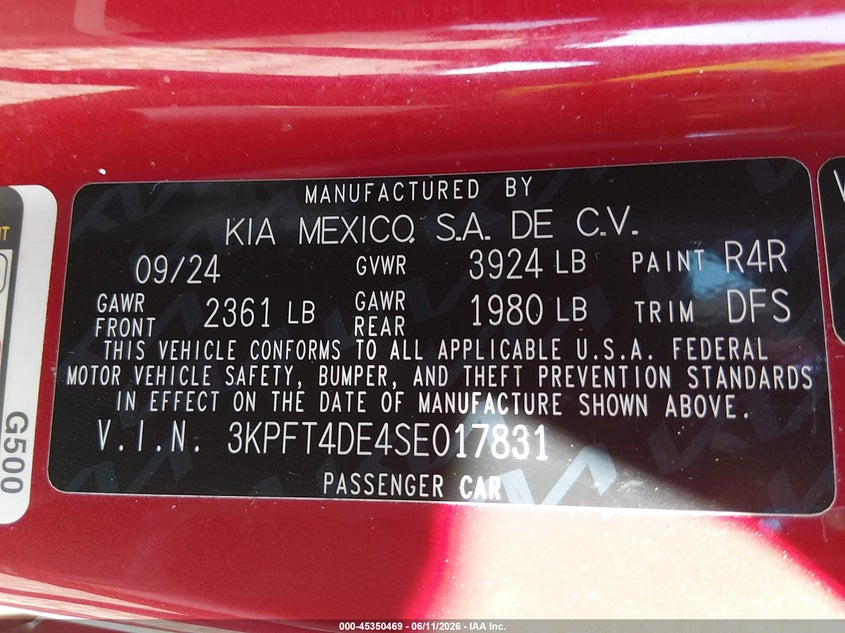 2025 Kia K4 VIN 3KPFT4DE4SE017831 IAAI salvage auction — REAR END, Salvage (Oregon), sold $4,500 on 2026-07-23 (photo 9)