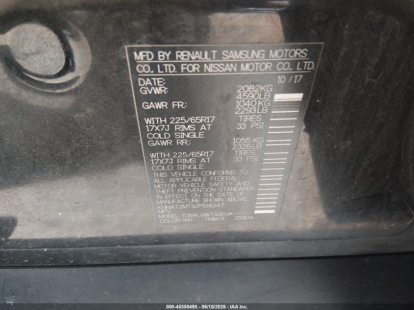 2018 Nissan Rogue VIN KNMAT2MT9JP516247 IAAI salvage auction — FRONT END, Salvage (Texas), sold $325 on 2026-07-16 (photo 9)