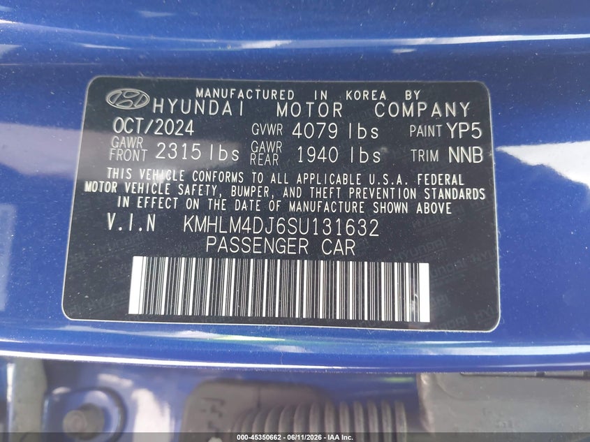 2025 Hyundai Elantra VIN KMHLM4DJ6SU131632 IAAI salvage auction — FRONT END, Salvage Title, sold $4,600 on 2026-07-22 (photo 9)