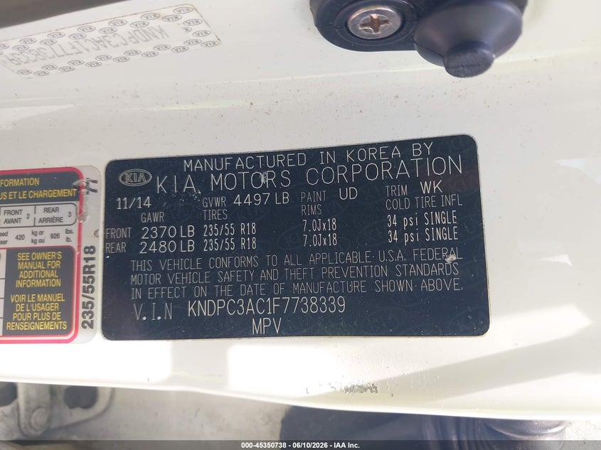 2015 Kia Sportage VIN KNDPC3AC1F7738339 IAAI salvage auction — LEFT SIDE, Rebuildable (Florida), sold $1,775 on 2026-07-14 (photo 9)