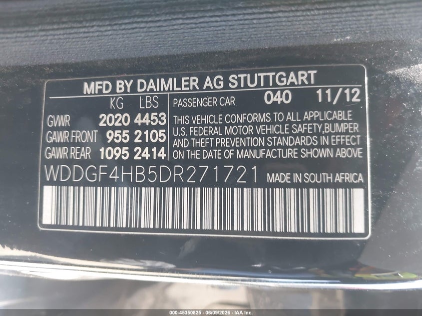 2013 Mercedes-benz VIN WDDGF4HB5DR271721 IAAI salvage auction — NORMAL WEAR, Salvage Title, sold $1,300 on 2026-07-08 (photo 9)