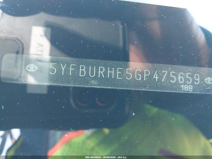 2016 Toyota Corolla VIN 5YFBURHE5GP475659 IAAI salvage auction — NORMAL WEAR, Salvage Title, sold $1,975 on 2026-07-06 (photo 9)