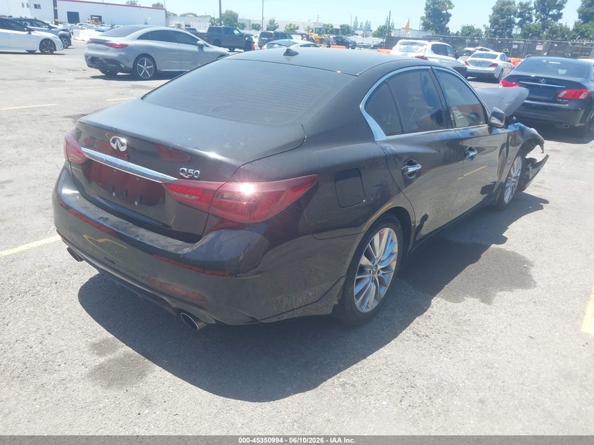 2018 Infiniti Q50 VIN JN1EV7AP9JM592345 IAAI salvage auction — FRONT END, Salvage (California), sold $1,850 on 2026-07-29 (photo 4)