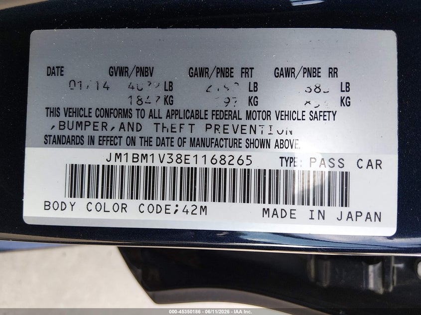 2014 Mazda 3 VIN JM1BM1V38E1168265 IAAI salvage auction — RIGHT SIDE, Original (Texas), sold $2,150 on 2026-07-29 (photo 9)