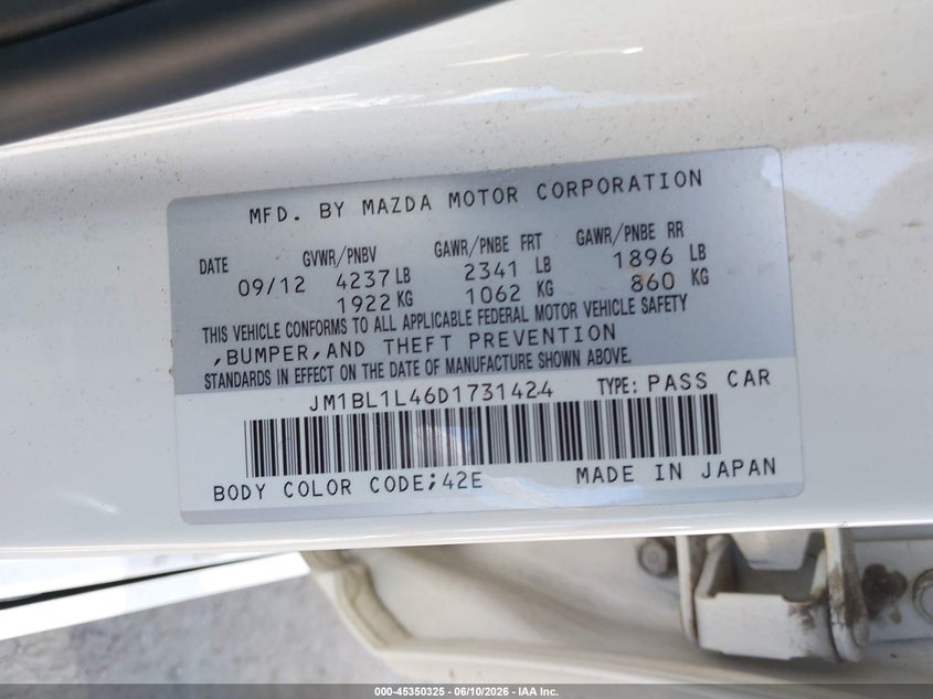 2013 Mazda 3 VIN JM1BL1L46D1731424 IAAI salvage auction — LEFT FRONT, Salvage (California), sold $700 on 2026-07-15 (photo 9)