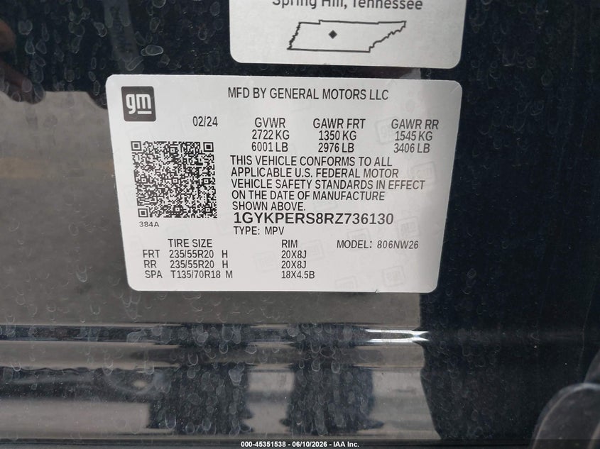 2024 Cadillac XT6 VIN 1GYKPERS8RZ736130 IAAI salvage auction — Side, Original (Texas), sold $20,550 on 2026-08-24 (photo 9)
