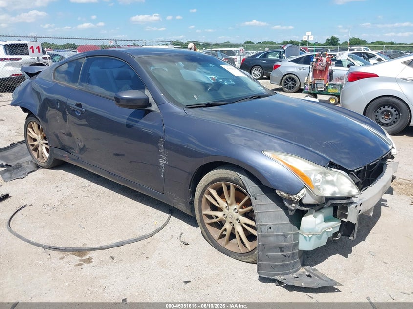 2009 Infiniti G VIN JNKCV64E59M606289 IAAI salvage auction — FRONT & REAR, Salvage (Texas), sold $250 on 2026-07-07 (photo 1)