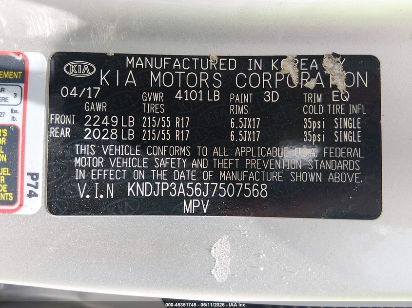 2018 Kia Soul VIN KNDJP3A56J7507568 IAAI salvage auction — FRONT END, Salvage Title, sold $750 on 2026-07-31 (photo 9)