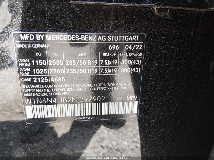 2022 Mercedes-benz Gla-klasse VIN W1N4N4HB2NJ392909 IAAI salvage auction — FRONT END, Salvage Title, sold $8,400 on 2026-08-21 (photo 9)