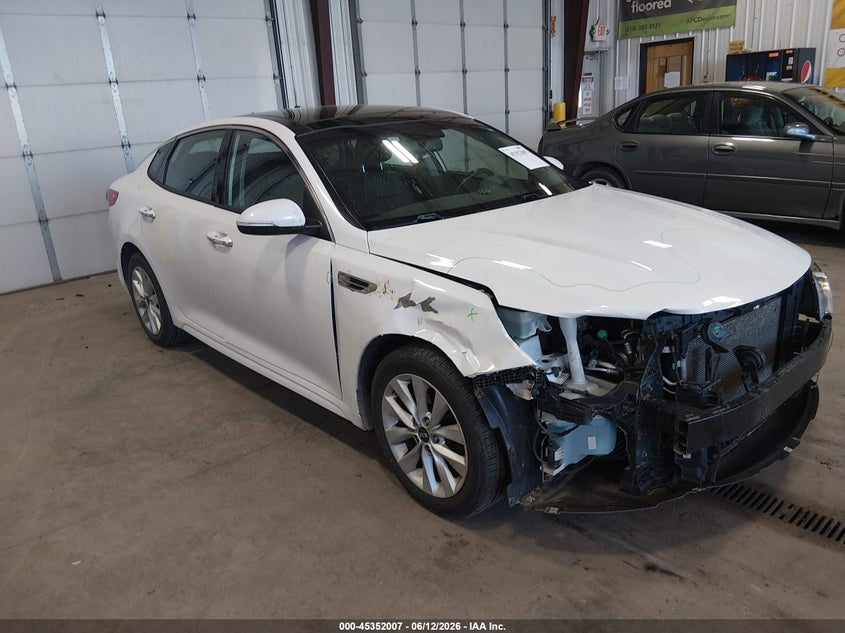 2016 Kia Optima VIN 5XXGU4L30GG051894 IAAI salvage auction — FRONT END, Salvage (North Dakota), sold $1,400 on 2026-07-23 (photo 1)