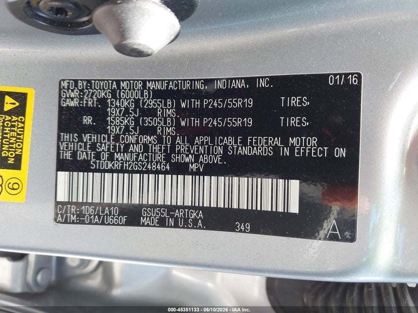 2016 Toyota Highlander VIN 5TDDKRFH2GS248464 IAAI salvage auction — SIDE, Salvage (Nebraska), sold $6,375 on 2026-07-30 (photo 9)
