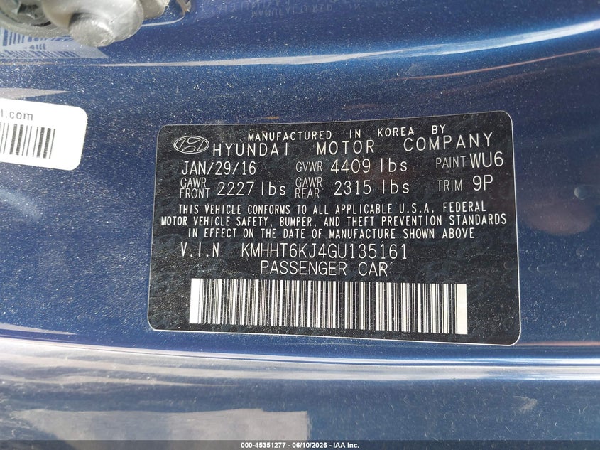 2016 Hyundai Genesis VIN KMHHT6KJ4GU135161 IAAI salvage auction — FRONT END, Salvage (Illinois), sold $1,200 on 2026-07-29 (photo 9)