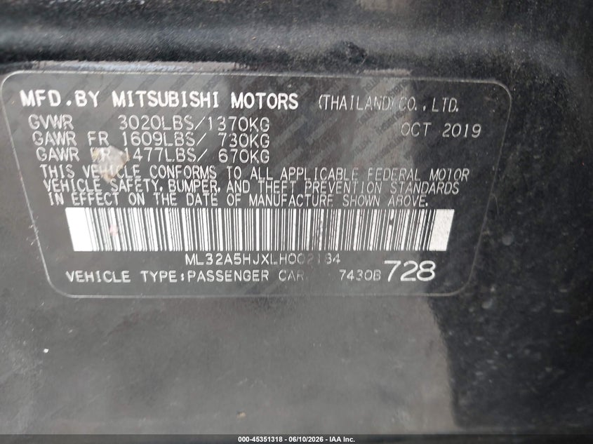 2020 Mitsubishi Mirage VIN ML32A5HJXLH002184 IAAI salvage auction — SIDE, Salvage (Texas), sold $1,500 on 2026-07-30 (photo 9)
